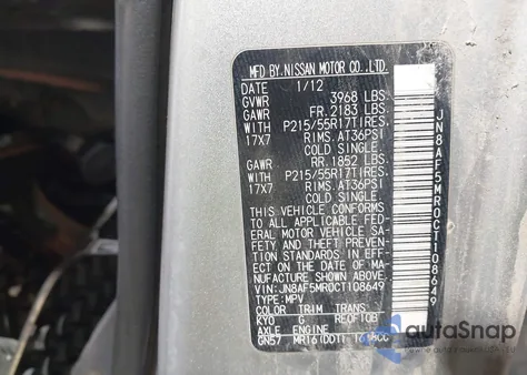 2012 Nissan Juke S z USA, uszkodzony, nr VIN JN8AF5MR0CT108649